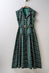 Vintage Plaid Belted Classic Statement A Line Dress