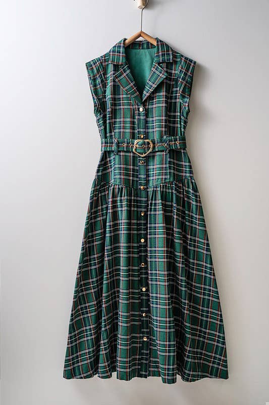 Vintage Plaid Belted Classic Statement A Line Dress