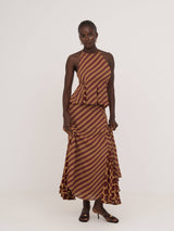 Contrast Stripes and Polka Dot Occasion Skirt