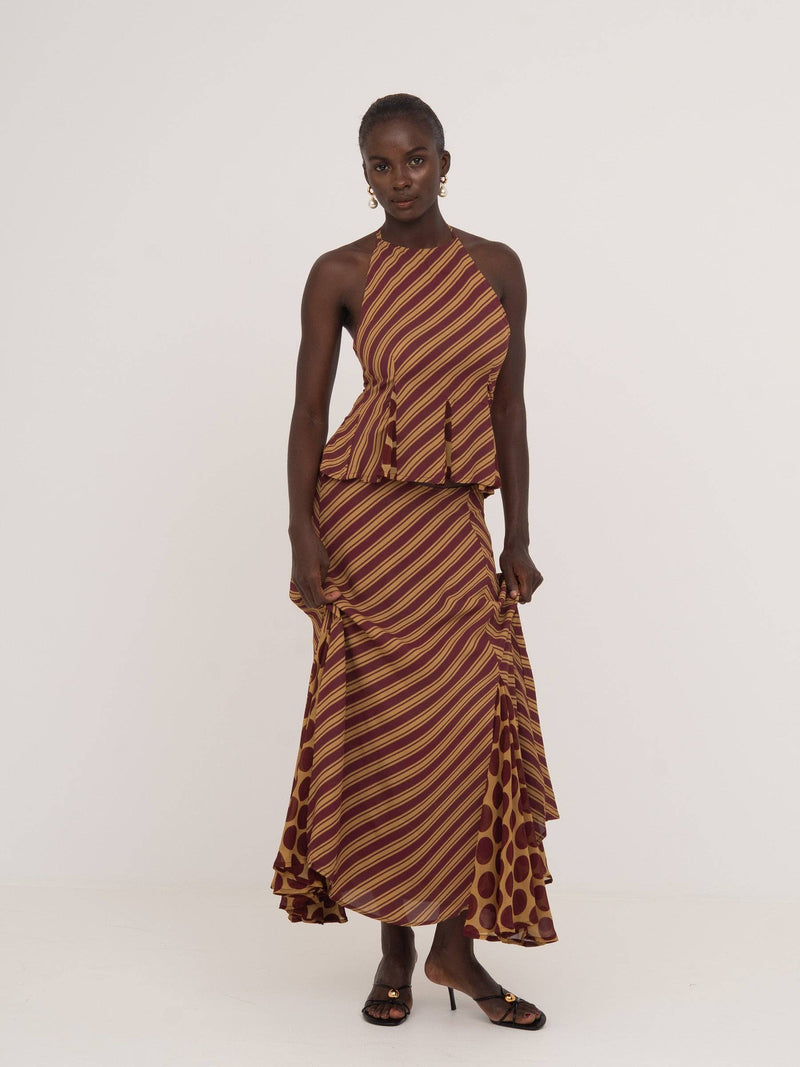 Contrast Stripes and Polka Dot Occasion Skirt