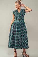 Vintage Plaid Belted Classic Statement A Line Dress