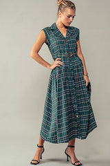 Vintage Plaid Belted Classic Statement A Line Dress