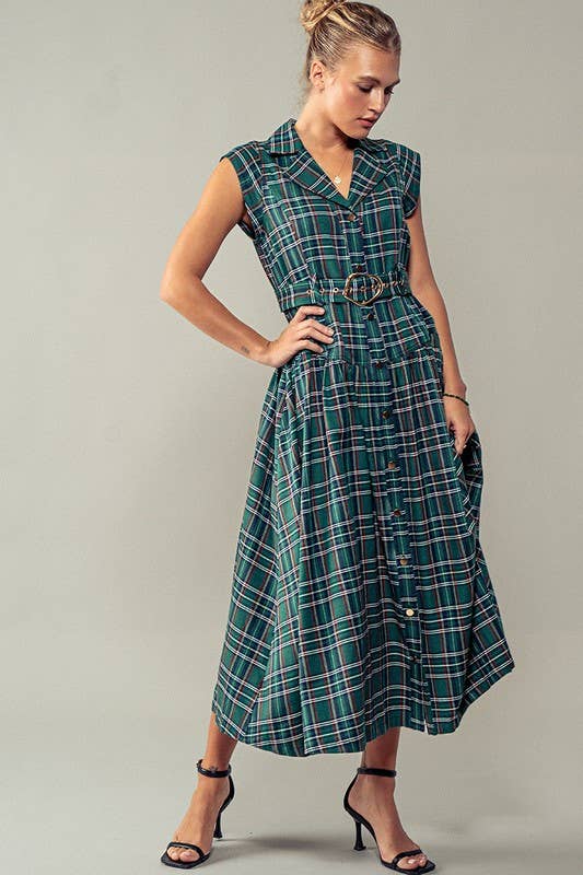 Vintage Plaid Belted Classic Statement A Line Dress