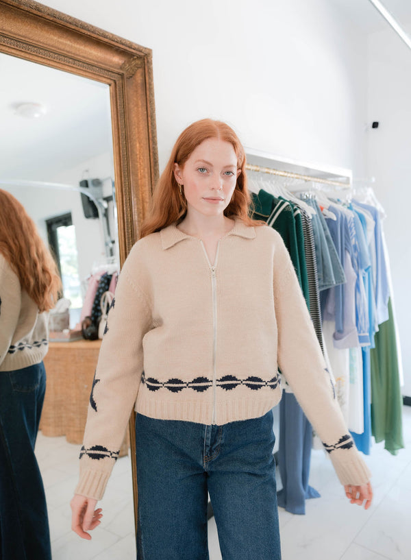 Cozy Pattern Zip Sweater Jacket