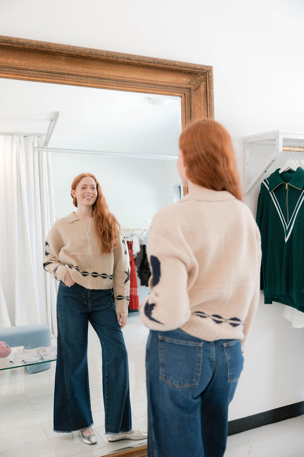 Cozy Pattern Zip Sweater Jacket