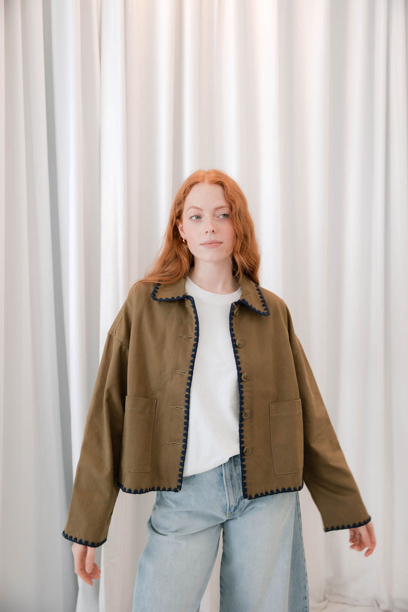 Collar Jacket with Contrast Stitching
