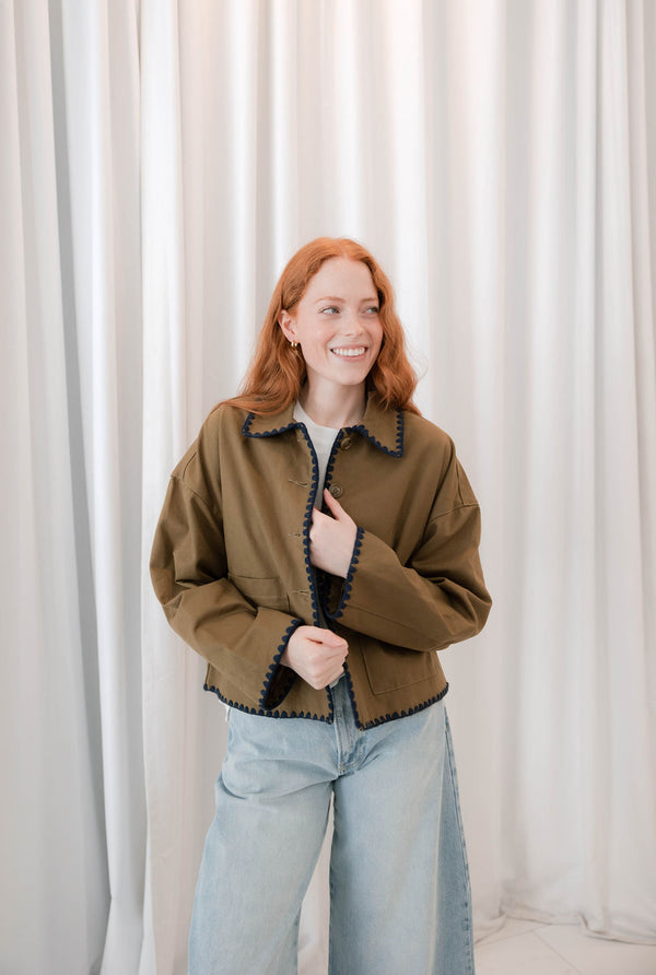 Collar Jacket with Contrast Stitching