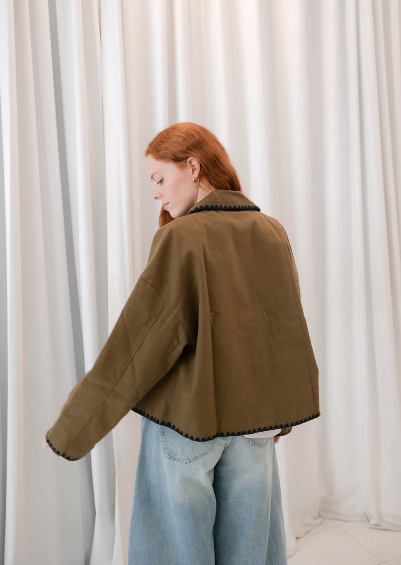 Collar Jacket with Contrast Stitching