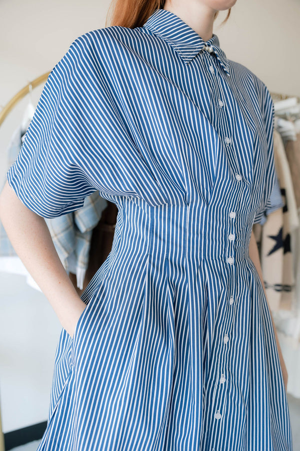 Striped Pleated Mini Dress