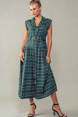 Vintage Plaid Belted Classic Statement A Line Dress