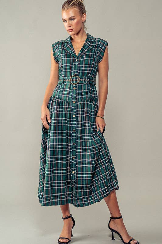 Vintage Plaid Belted Classic Statement A Line Dress