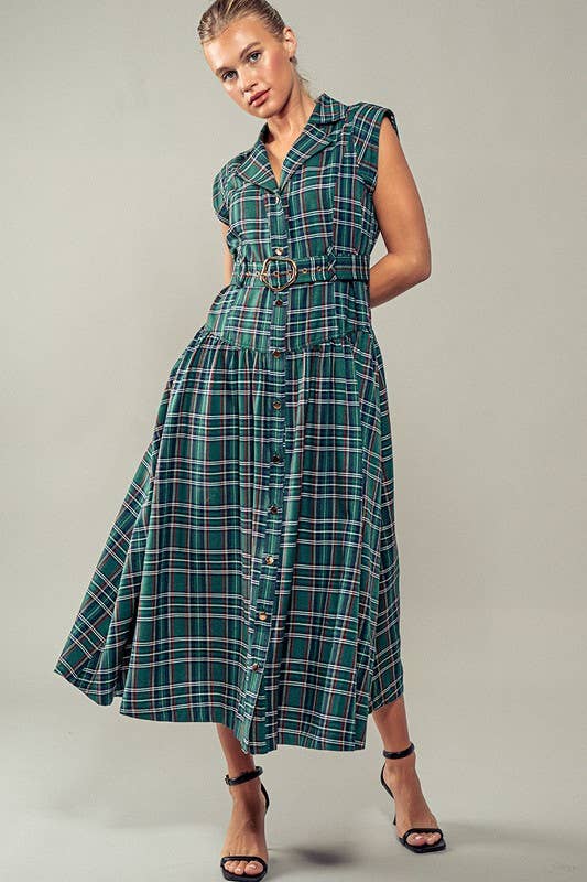 Vintage Plaid Belted Classic Statement A Line Dress