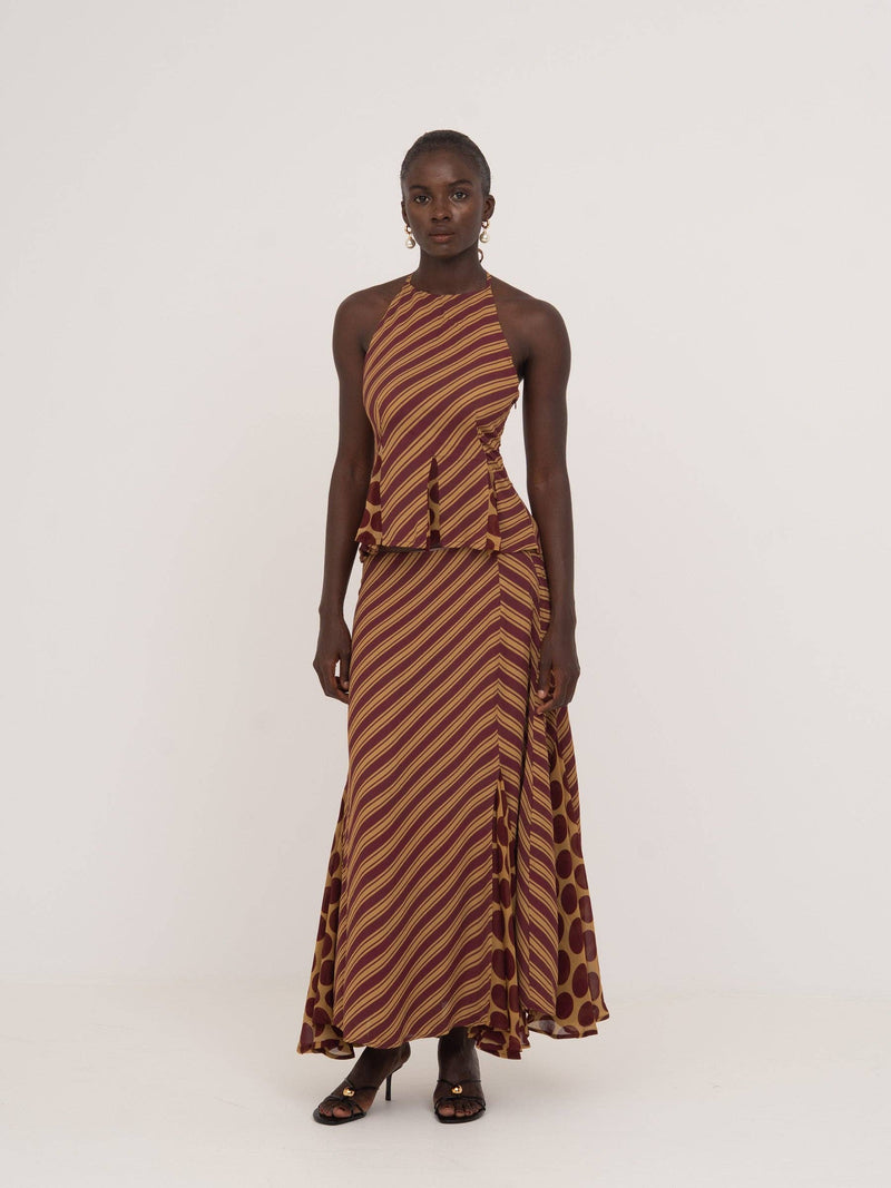 Contrast Stripes and Polka Dot Occasion Skirt