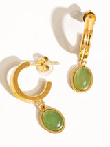 Whitnee Dainty Round Stone Dangle Earring: Green