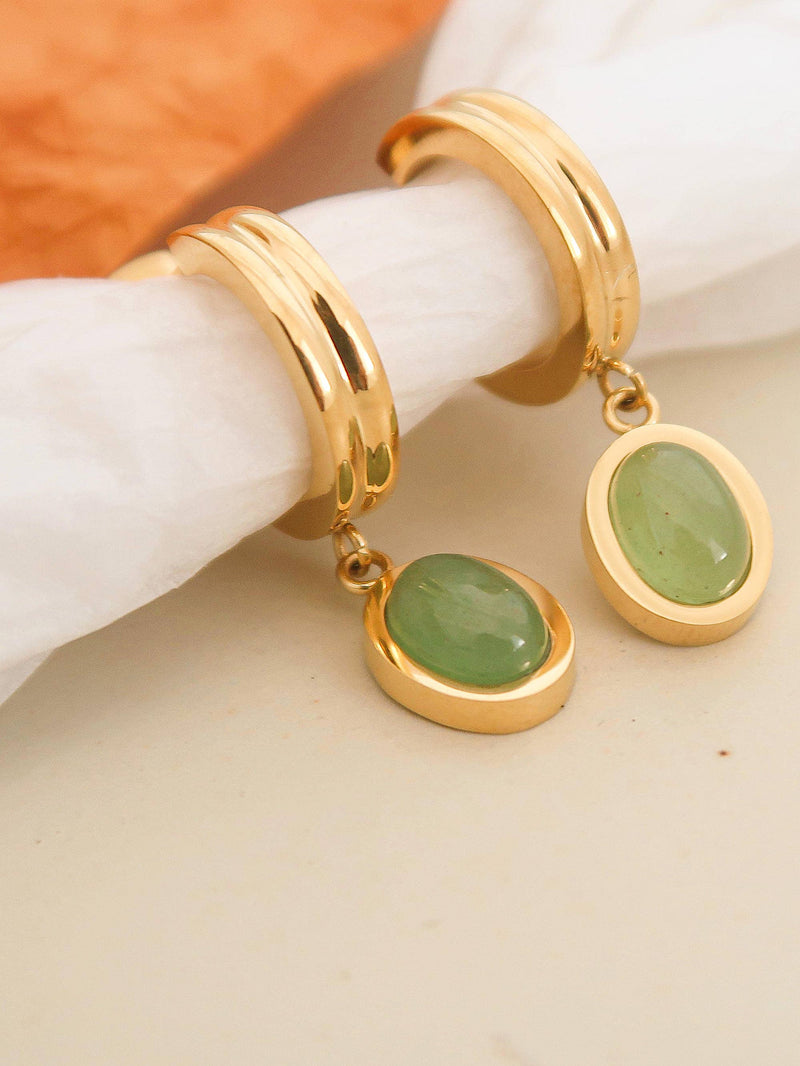 Whitnee Dainty Round Stone Dangle Earring: Green