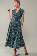 Vintage Plaid Belted Classic Statement A Line Dress