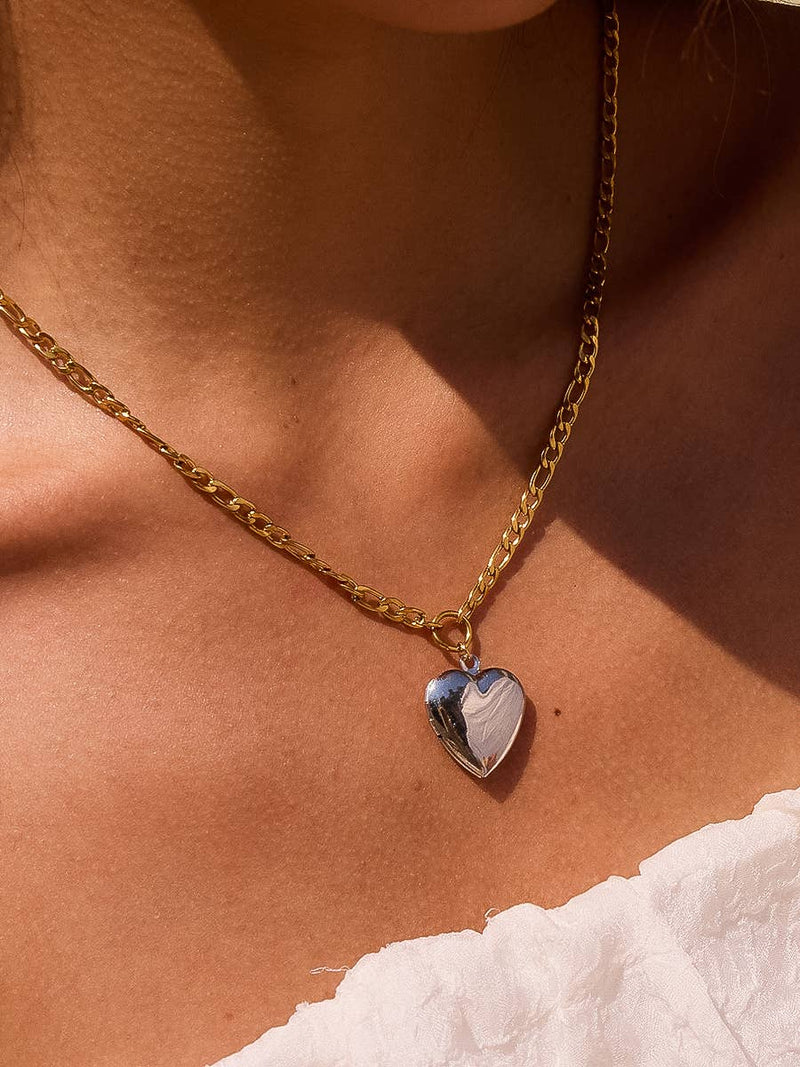 Heidi 18K Gold Non-Tarnish Two Tone Heart Locket Necklace: Multi-Colored