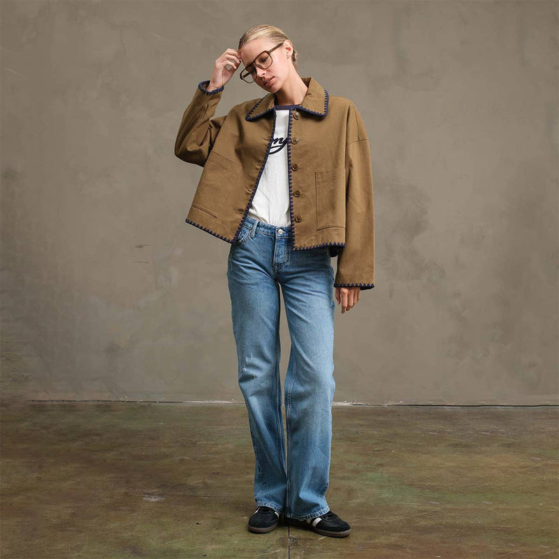Collar Jacket with Contrast Stitching