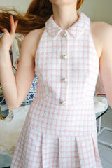 Ribbon Tweed Halter Dress