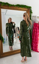 Daria Sequin Midi Dress - Forest Green