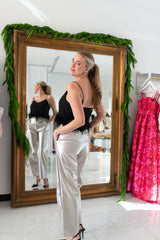 Deco Metallic Trousers - Soft Silver