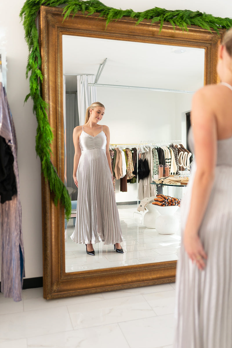 Pleated Pewter Dress