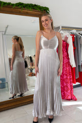 Pleated Pewter Dress