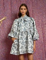 Lola Jacquard Bow Dress - Pale Blue