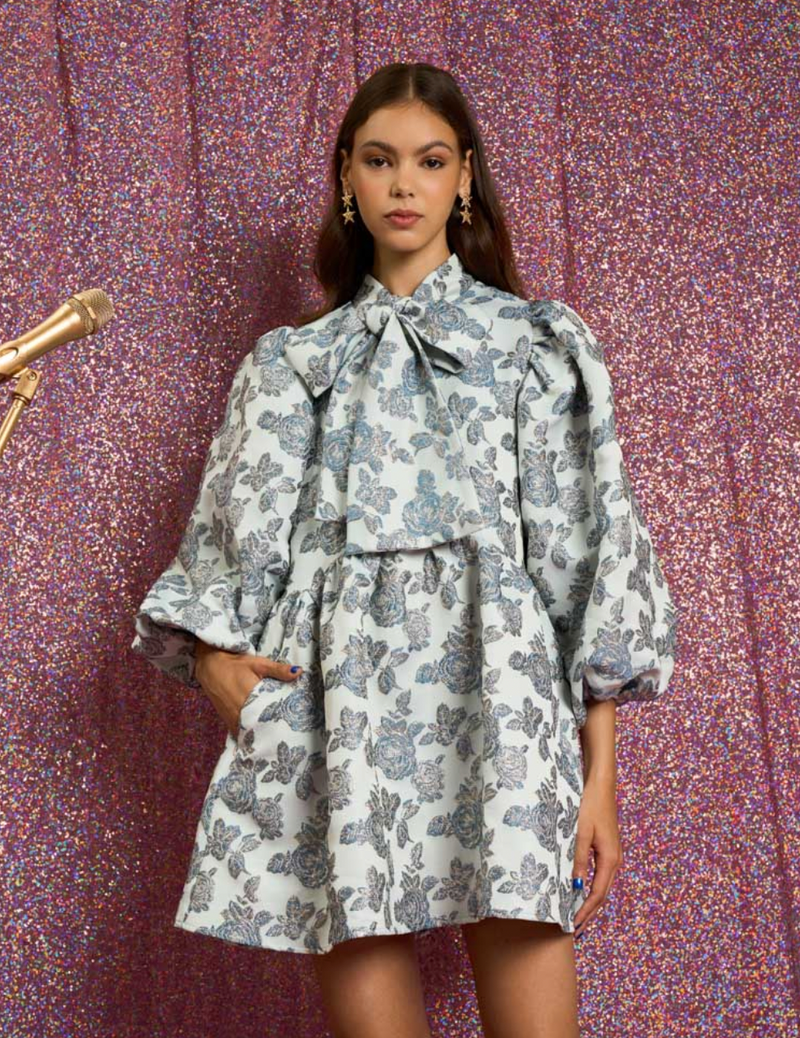 Lola Jacquard Bow Dress - Pale Blue
