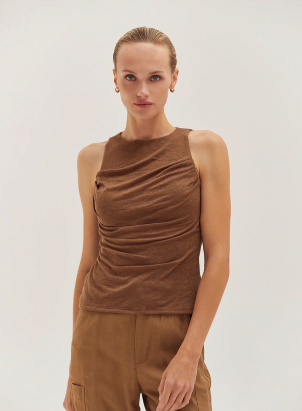 Liv Shirred Knit Top Brown
