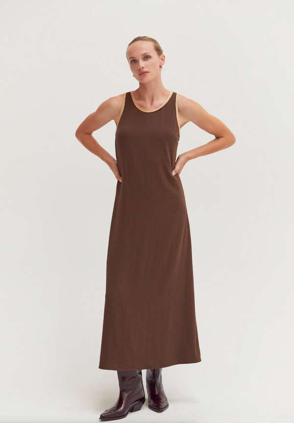 Maeve Suede Trim Chiffon Maxi Dress