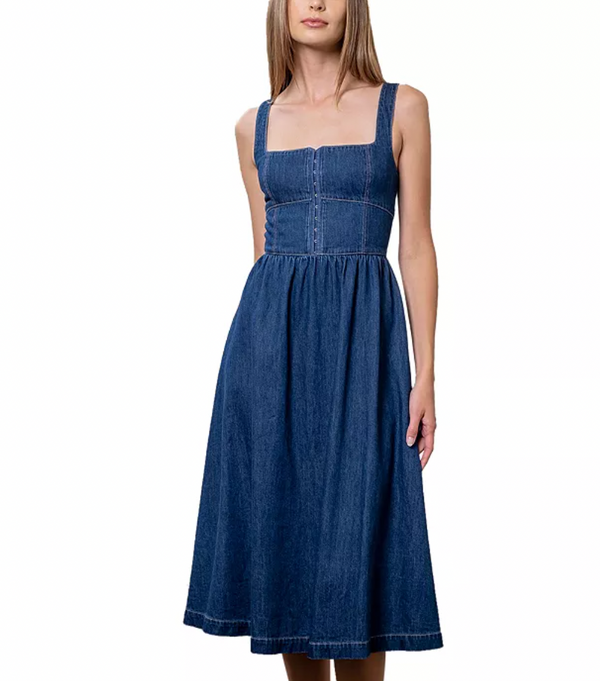 Hoof Front Denim Midi Dress
