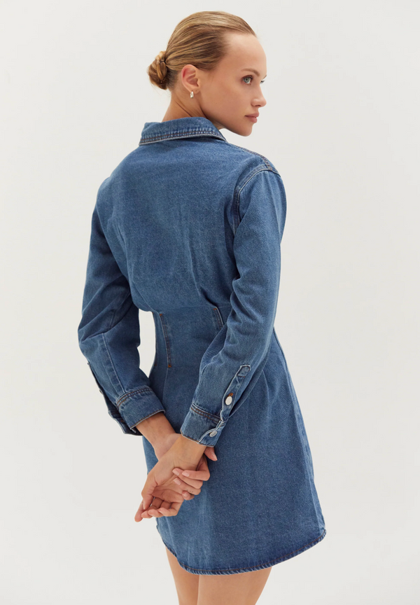 Zae Denim Mini Dress With Corset Waist Detail