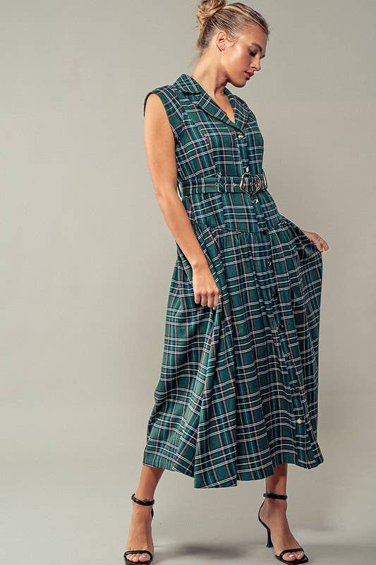 Vintage Plaid Belted Classic Statement A Line Dress
