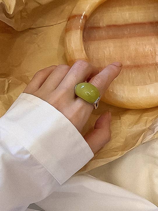 Nanette Platinum Green Jade Statement Ring: Green