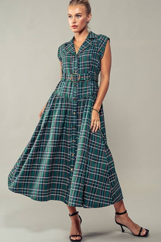 Vintage Plaid Belted Classic Statement A Line Dress