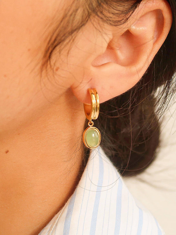 Whitnee Dainty Round Stone Dangle Earring: Green
