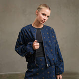 Embellished Quilted Denim Bomber Jacket