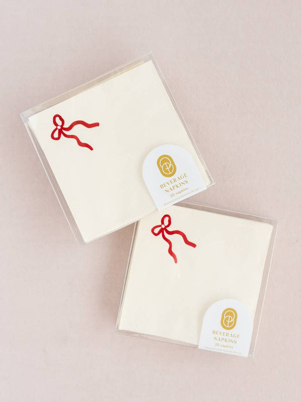 Classic Red Bow Cocktail Paper Beverage Napkins - Set of 20