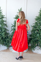 Cecilia Bow Midi Dress - Ruby Red