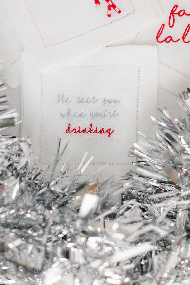 He Sees You When You're Drinking Cocktail Napkins, Set of 4