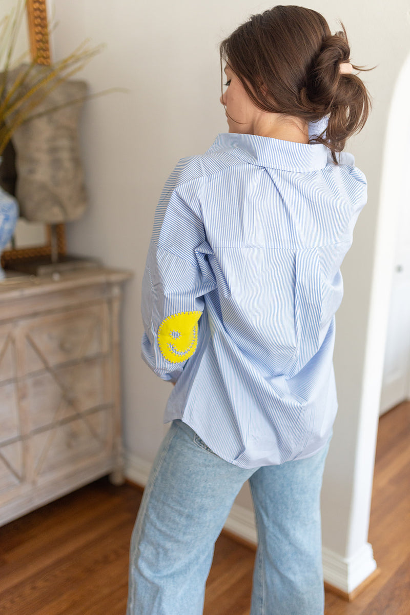 Smiley Button Down - Blue Stripe