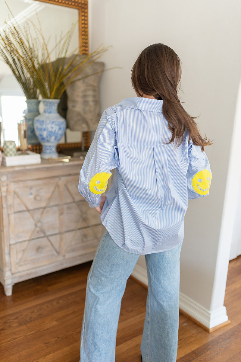 Smiley Button Down - Blue Stripe
